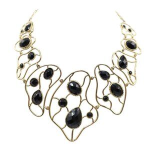 AMRITA SINGH Sag Harbor Gold Tone Openwork Black Lucite Statement Bib Necklace